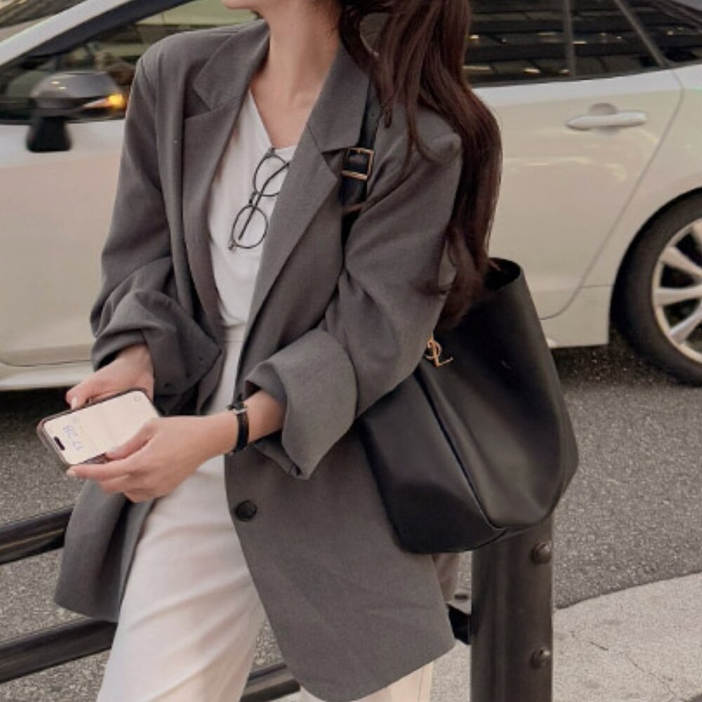 Maybins-Grey Overfit Jacket-one size